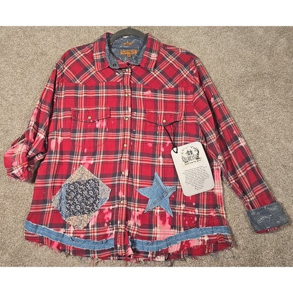OOAK Upcycled Flannel Shacket Shirt Jason Aldean Small Town Country Music Sz XL - Picture 4 of 16